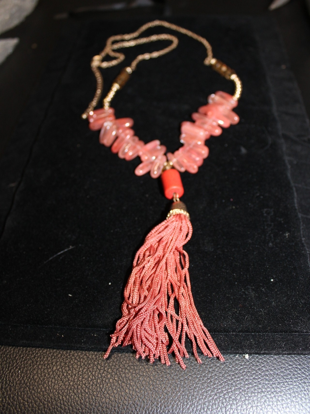 Gold Chain Coral Tassel Necklace - Pink Coral Statement Jewelry